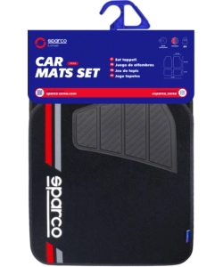 SET 4 TAPPETINI NERI E ROSSI PER AUTO SPARCO